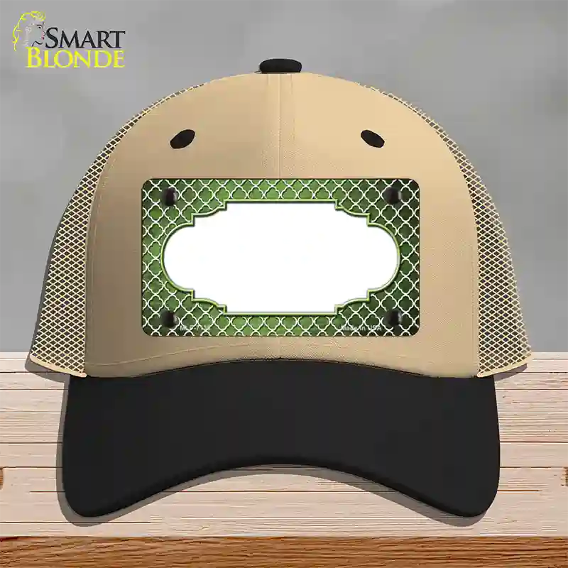 Lime Green White Quatrefoil Scallop Oil Rubbed Novelty License Plate Hat Mesh / Khaki|Black