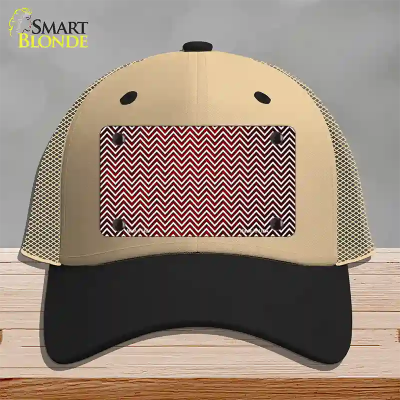 Red White Small Chevron Oil Rubbed Novelty License Plate Hat Mesh / Khaki|Black