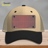 Red White Small Chevron Oil Rubbed Novelty License Plate Hat Mesh / Khaki|Black