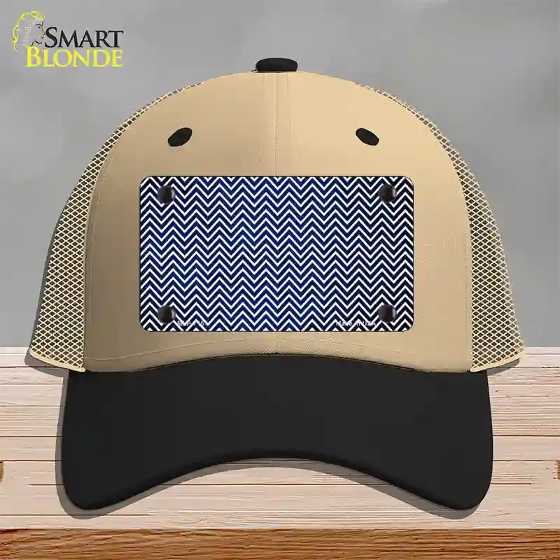 Blue White Small Chevron Oil Rubbed Novelty License Plate Hat Mesh / Khaki|Black