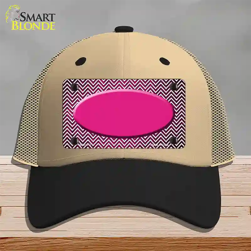 Pink White Small Chevron Oval Oil Rubbed Novelty License Plate Hat Mesh / Khaki|Black