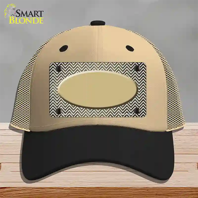 Gold White Small Chevron Oval Oil Rubbed Novelty License Plate Hat Mesh / Khaki|Black