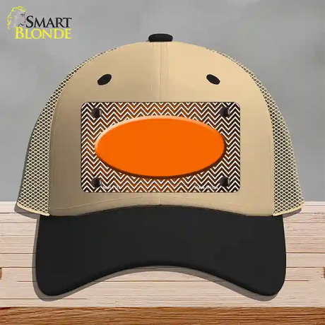 Orange White Small Chevron Oval Oil Rubbed Novelty License Plate Hat Mesh / Khaki|Black