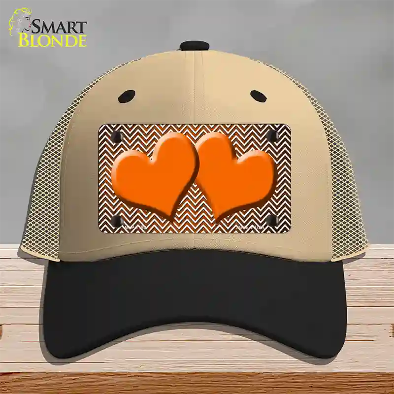 Orange White Small Chevron Hearts Oil Rubbed Novelty License Plate Hat Mesh / Khaki|Black