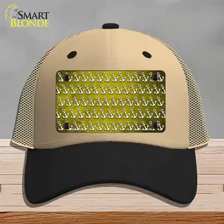 Yellow White Anchor Oil Rubbed Novelty License Plate Hat Mesh / Khaki|Black