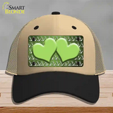 Lime Green White Anchor Hearts Oil Rubbed Novelty License Plate Hat Mesh / Khaki|Black