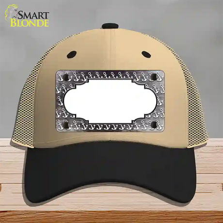 Black White Anchor Scallop Oil Rubbed Novelty License Plate Hat Mesh / Khaki|Black