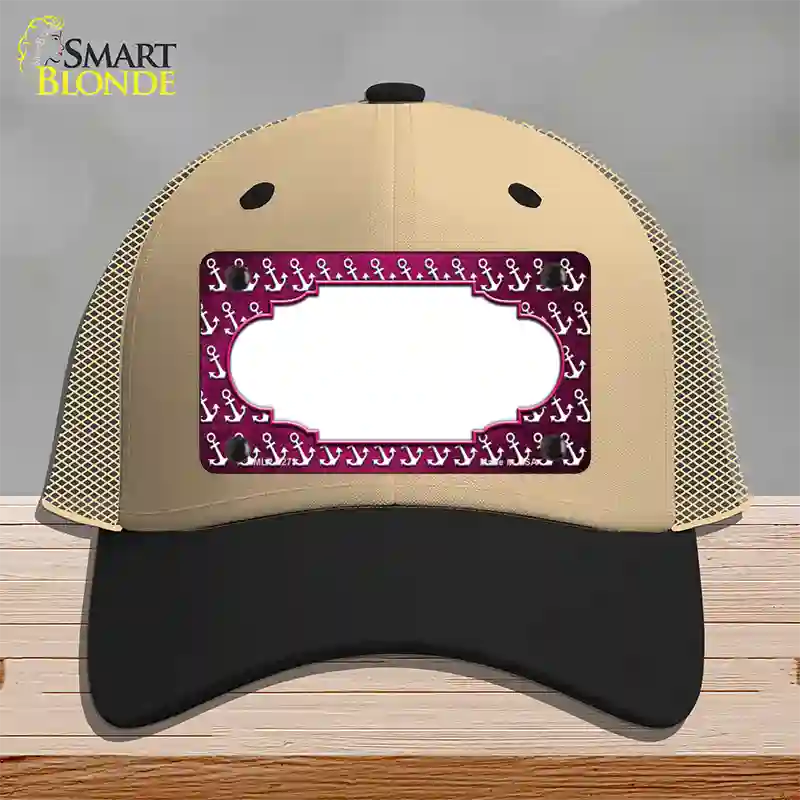 Pink White Anchor Scallop Oil Rubbed Novelty License Plate Hat Mesh / Khaki|Black