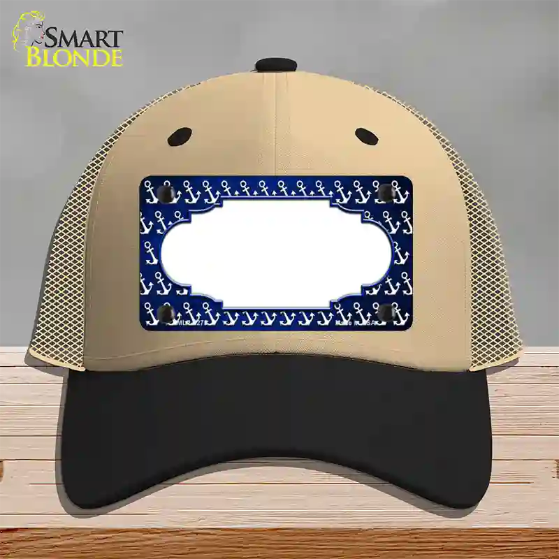 Blue White Anchor Scallop Oil Rubbed Novelty License Plate Hat Mesh / Khaki|Black