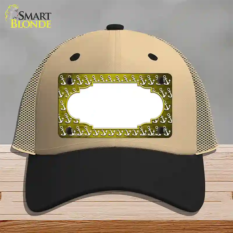 Yellow White Anchor Scallop Oil Rubbed Novelty License Plate Hat Mesh / Khaki|Black