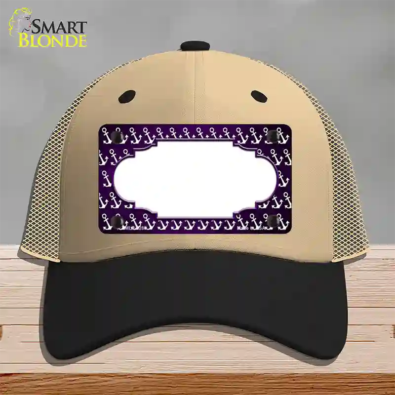 Purple White Anchor Scallop Oil Rubbed Novelty License Plate Hat Mesh / Khaki|Black