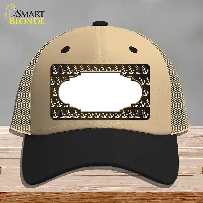 Brown White Anchor Scallop Oil Rubbed Novelty License Plate Hat Mesh / Khaki|Black