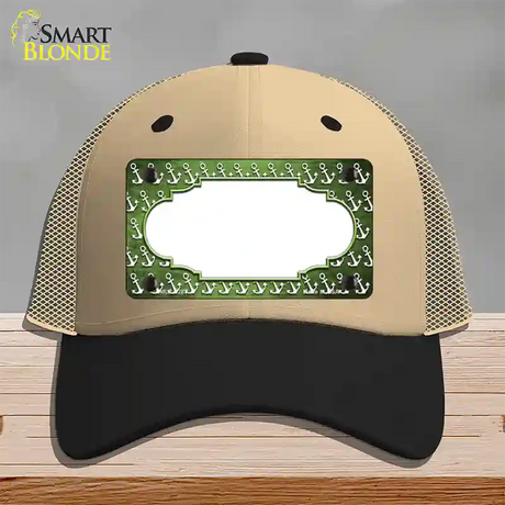 Lime Green White Anchor Scallop Oil Rubbed Novelty License Plate Hat Mesh / Khaki|Black