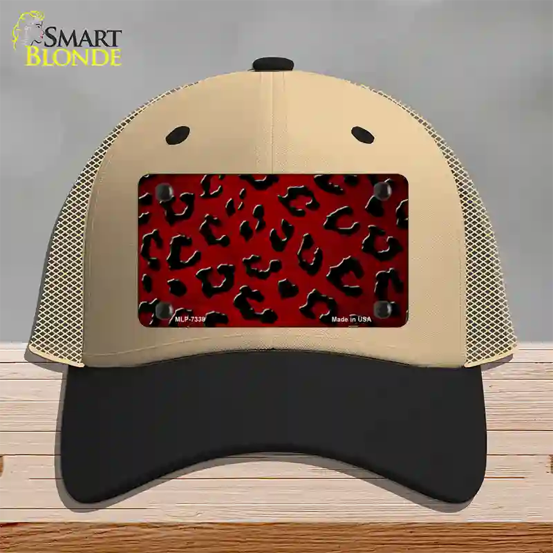 Red Black Cheetah Oil Rubbed Novelty License Plate Hat Mesh / Khaki|Black