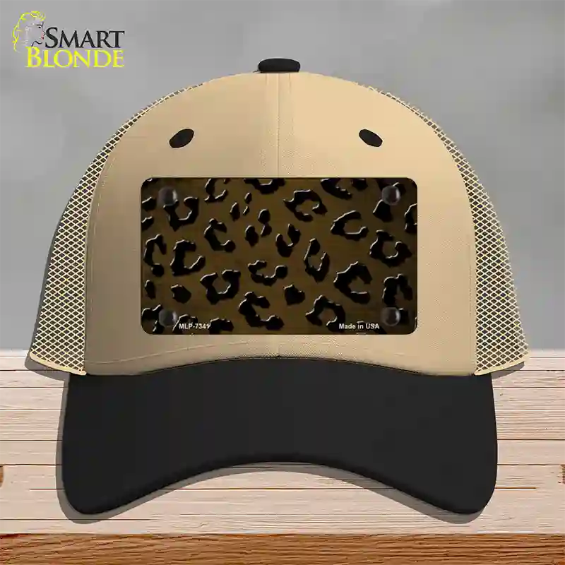 Brown Black Cheetah Oil Rubbed Novelty License Plate Hat Mesh / Khaki|Black