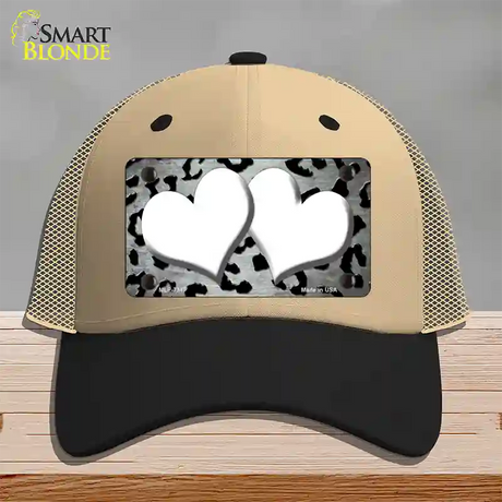 White Black Cheetah Hearts Oil Rubbed Novelty License Plate Hat Mesh / Khaki|Black