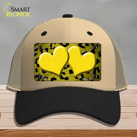 Yellow Black Cheetah Hearts Oil Rubbed Novelty License Plate Hat Mesh / Khaki|Black