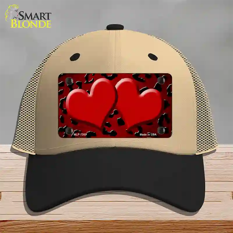 Red Black Cheetah Hearts Oil Rubbed Novelty License Plate Hat Mesh / Khaki|Black