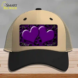 Purple Black Cheetah Hearts Oil Rubbed Novelty License Plate Hat Mesh / Khaki|Black