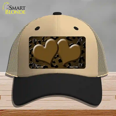 Brown Black Cheetah Hearts Oil Rubbed Novelty License Plate Hat Mesh / Khaki|Black