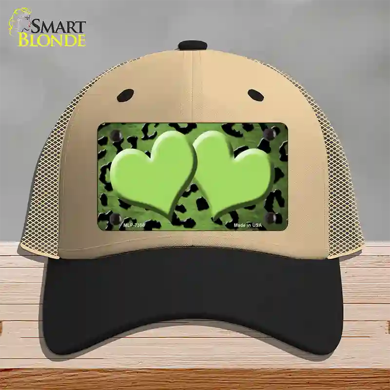 Lime Green Black Cheetah Hearts Oil Rubbed Novelty License Plate Hat Mesh / Khaki|Black