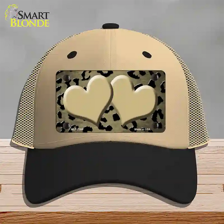 Gold Black Cheetah Hearts Oil Rubbed Novelty License Plate Hat Mesh / Khaki|Black