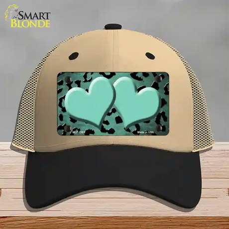 Mint Black Cheetah Hearts Oil Rubbed Novelty License Plate Hat Mesh / Khaki|Black