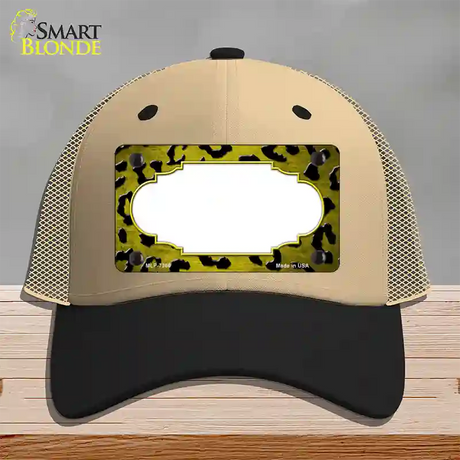 Yellow Black Cheetah Scallop Oil Rubbed Novelty License Plate Hat Mesh / Khaki|Black