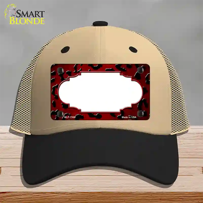 Red Black Cheetah Scallop Oil Rubbed Novelty License Plate Hat Mesh / Khaki|Black