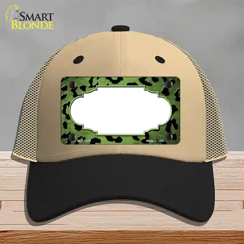 Lime Green Black Cheetah Scallop Oil Rubbed Novelty License Plate Hat Mesh / Khaki|Black