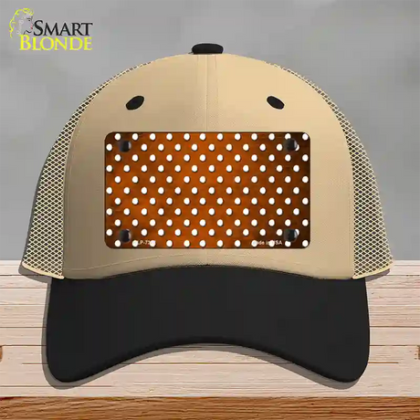 Orange White Small Dots Oil Rubbed Novelty License Plate Hat Mesh / Khaki|Black