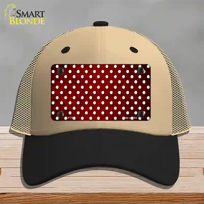 Red White Small Dots Oil Rubbed Novelty License Plate Hat Mesh / Khaki|Black