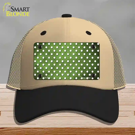 Lime Green White Small Dots Oil Rubbed Novelty License Plate Hat Mesh / Khaki|Black