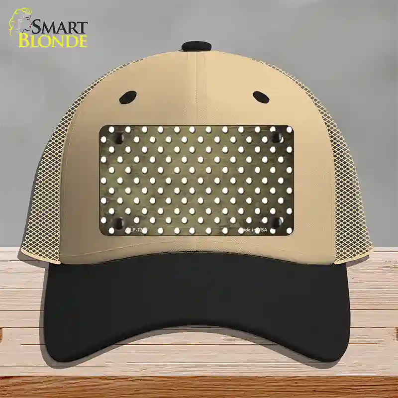 Gold White Small Dots Oil Rubbed Novelty License Plate Hat Mesh / Khaki|Black