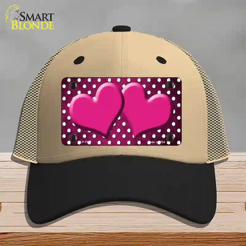 Pink White Small Dots Hearts Oil Rubbed Novelty License Plate Hat Mesh / Khaki|Black