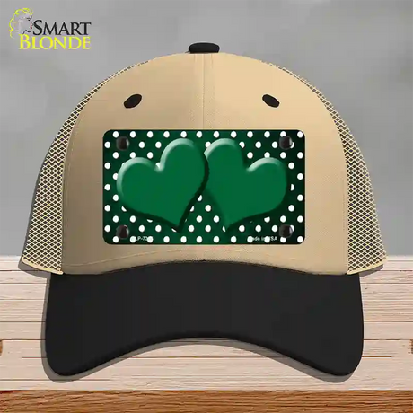 Green White Small Dots Hearts Oil Rubbed Novelty License Plate Hat Mesh / Khaki|Black