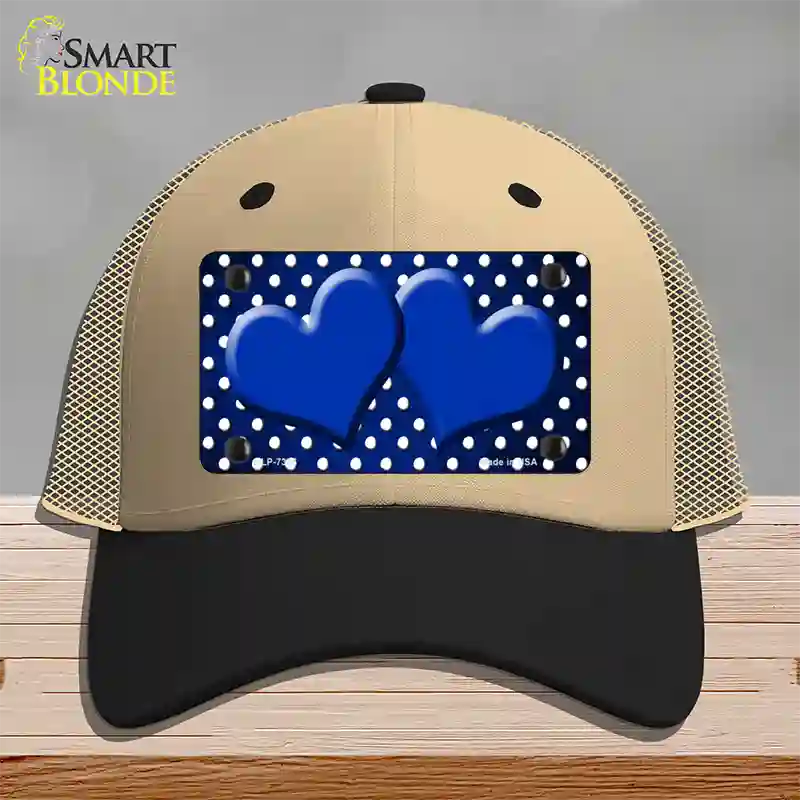 Blue White Small Dots Hearts Oil Rubbed Novelty License Plate Hat Mesh / Khaki|Black