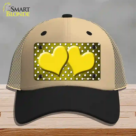 Yellow White Small Dots Hearts Oil Rubbed Novelty License Plate Hat Mesh / Khaki|Black