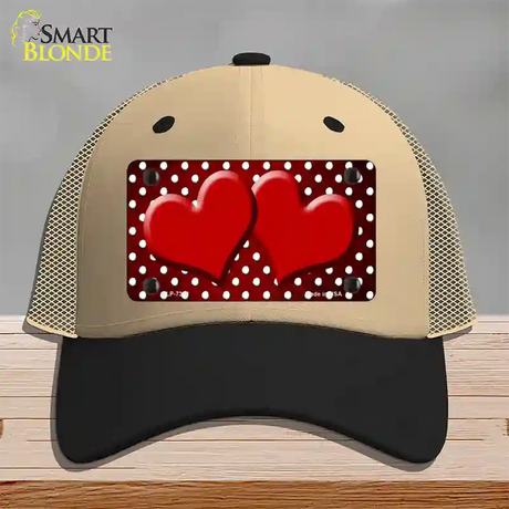 Red White Small Dots Hearts Oil Rubbed Novelty License Plate Hat Mesh / Khaki|Black