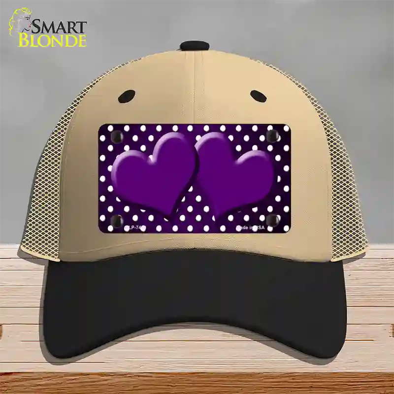 Purple White Small Dots Hearts Oil Rubbed Novelty License Plate Hat Mesh / Khaki|Black