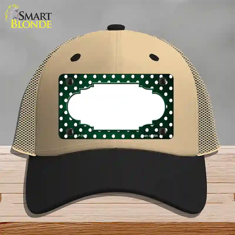 Green White Small Dots Scallop Oil Rubbed Novelty License Plate Hat Mesh / Khaki|Black