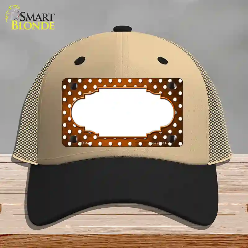 Orange White Small Dots Scallop Oil Rubbed Novelty License Plate Hat Mesh / Khaki|Black