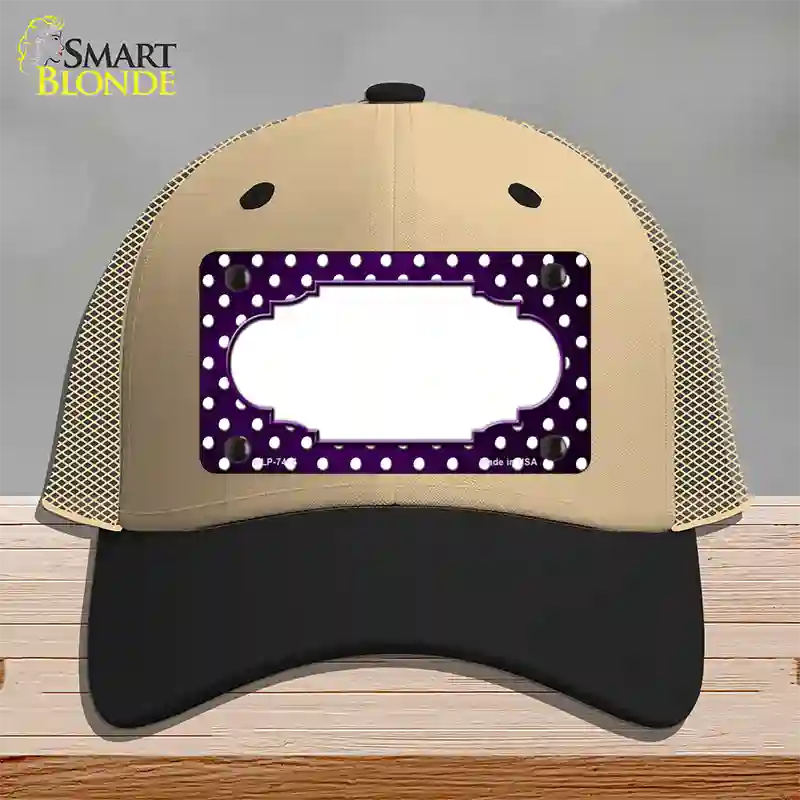 Purple White Small Dots Scallop Oil Rubbed Novelty License Plate Hat Mesh / Khaki|Black