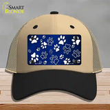 Blue White Paw Oil Rubbed Novelty License Plate Hat Mesh / Khaki|Black