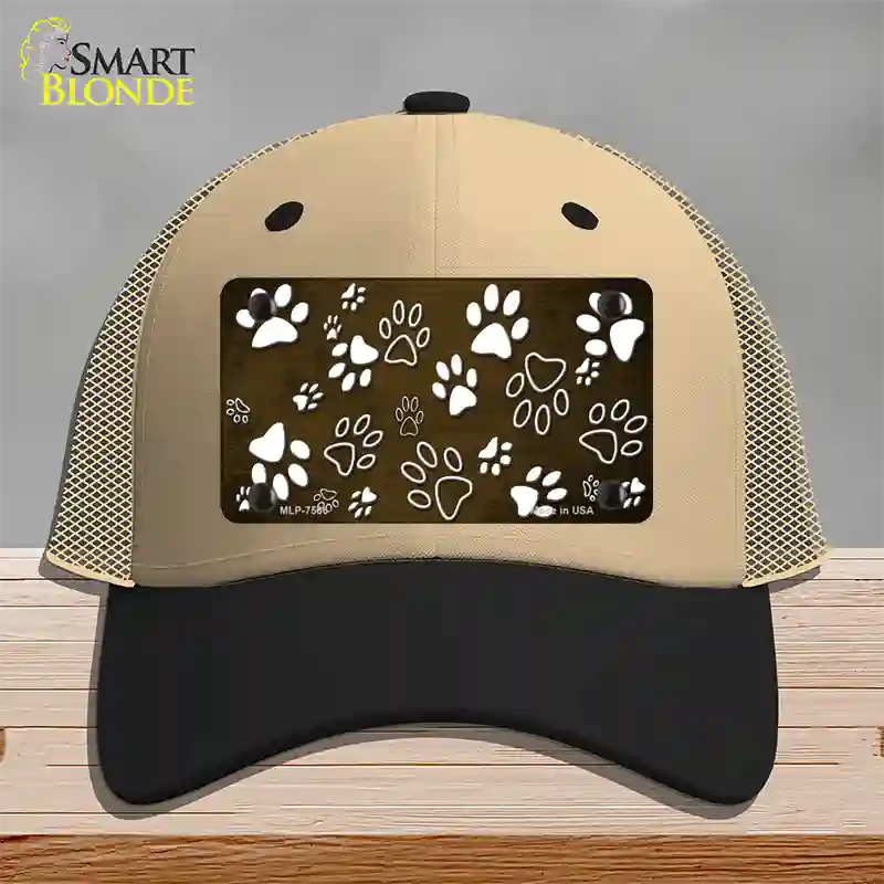 Brown White Paw Oil Rubbed Novelty License Plate Hat Mesh / Khaki|Black