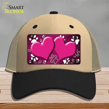 Paw Heart Pink White Novelty License Plate Hat Mesh / Khaki|Black