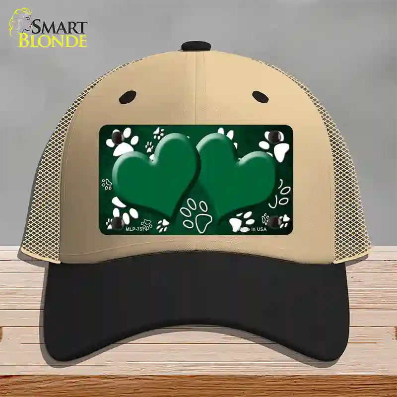 Paw Heart Green White Novelty License Plate Hat Mesh / Khaki|Black