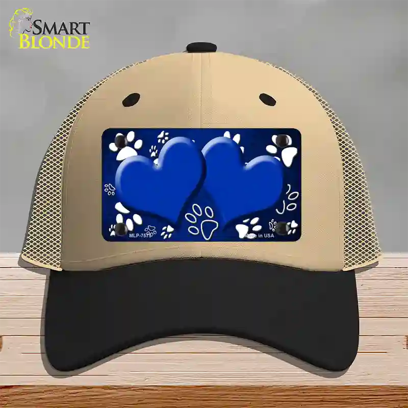 Paw Heart Blue White Novelty License Plate Hat Mesh / Khaki|Black