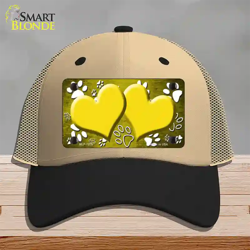 Paw Heart Yellow White Novelty License Plate Hat Mesh / Khaki|Black