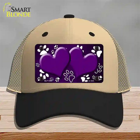 Paw Heart Purple White Novelty License Plate Hat Mesh / Khaki|Black